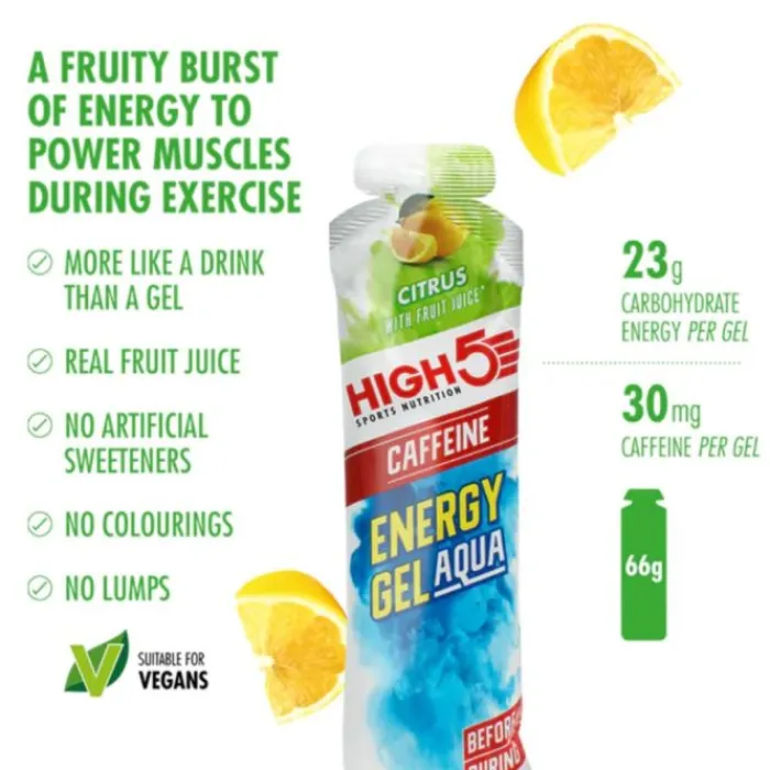 High5 Sports Nutrition^Energy Gel Aqua Caffeine Citrus - Box 20x66g White