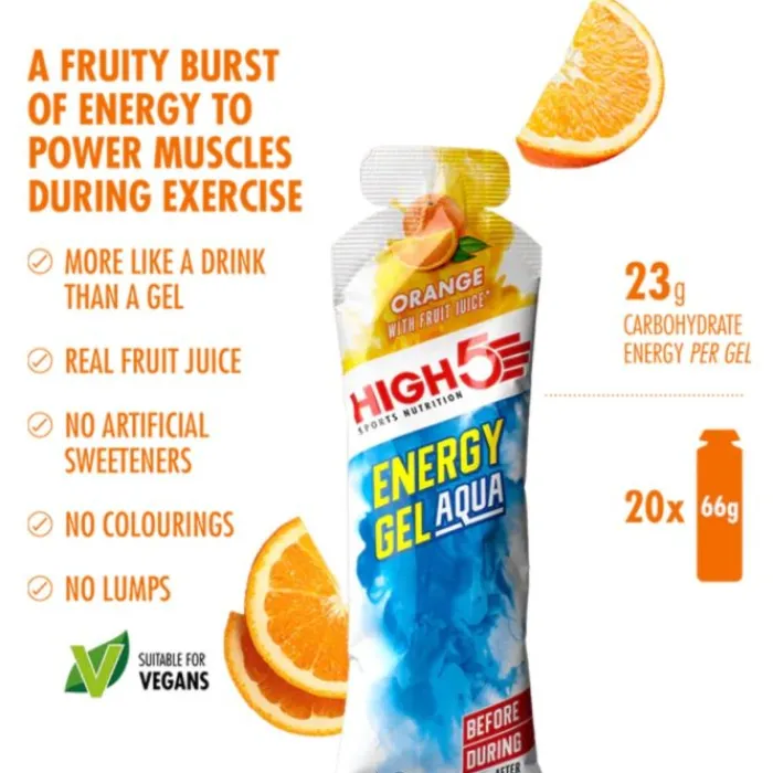 High5 Sports Nutrition^Energy Gel Aqua Orange - Box 20x66g White