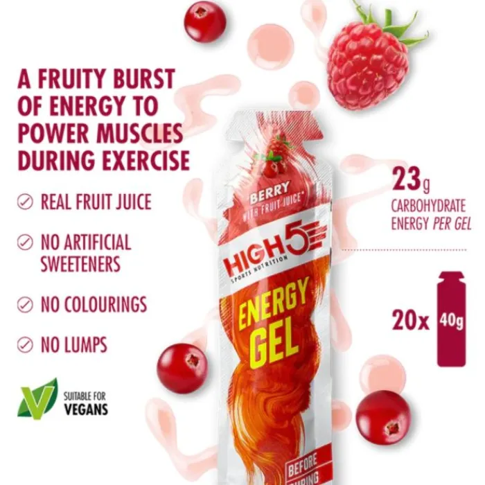 High5 Sports Nutrition^Energy Gel Berry - Box 20x40g White