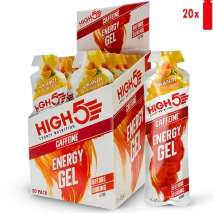 High5 Sports Nutrition^Energy Gel Caffeine Orange - Box 20x40g White