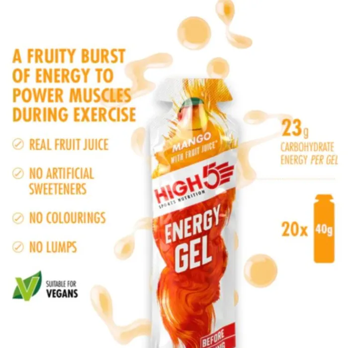 High5 Sports Nutrition^Energy Gel Mango - Box 20x40g White